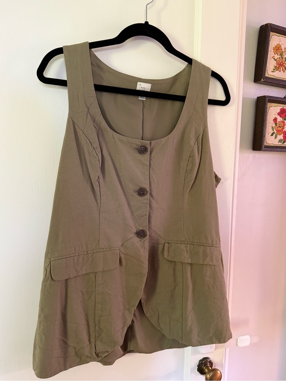 a new day Olive Green Button-Front Sleeveless Top